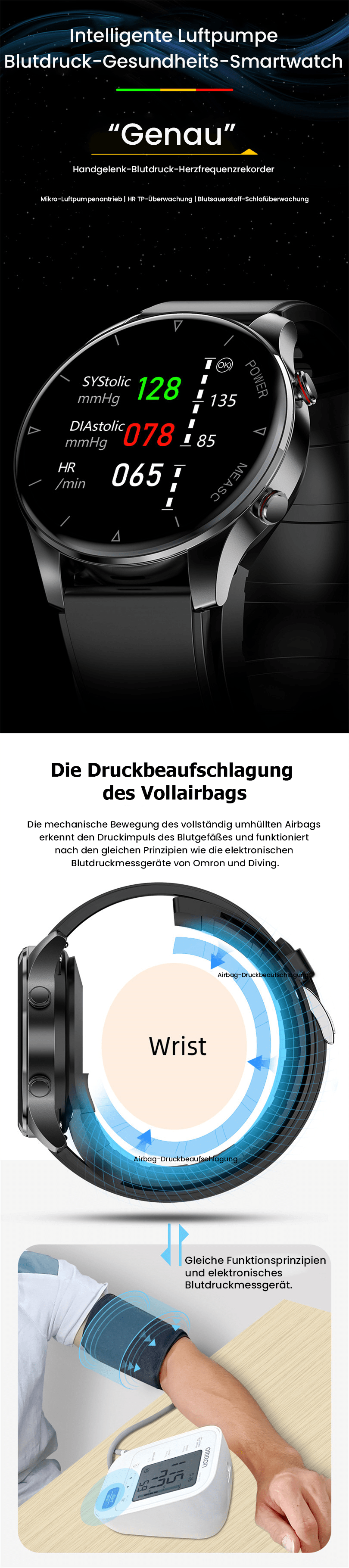 Mediwatch Pro® - Blutdruck Sauerstoff Blutzucker genaue Überwachungs - Smartwatch