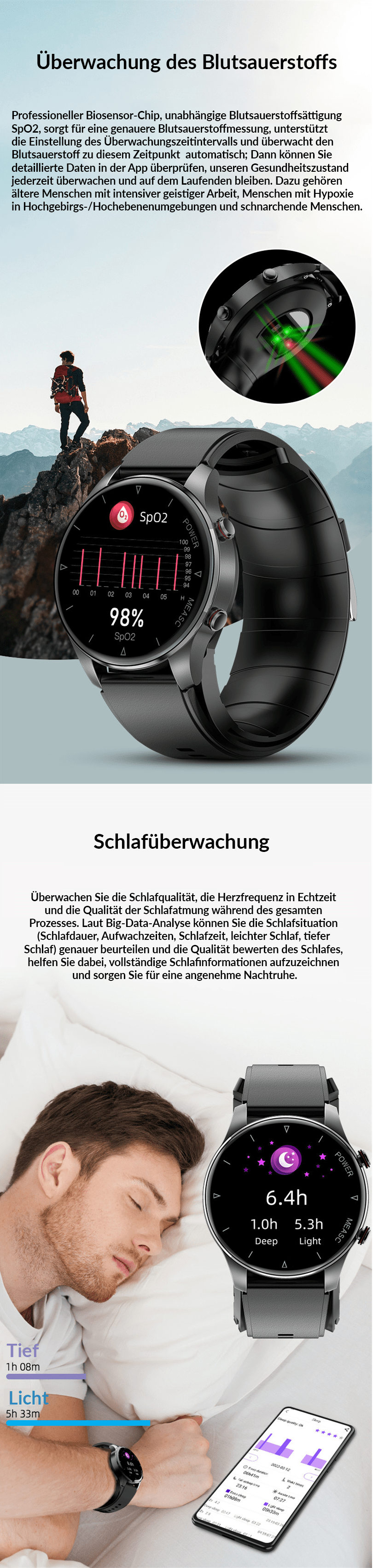 Mediwatch Pro® - Blutdruck Sauerstoff Blutzucker genaue Überwachungs - Smartwatch